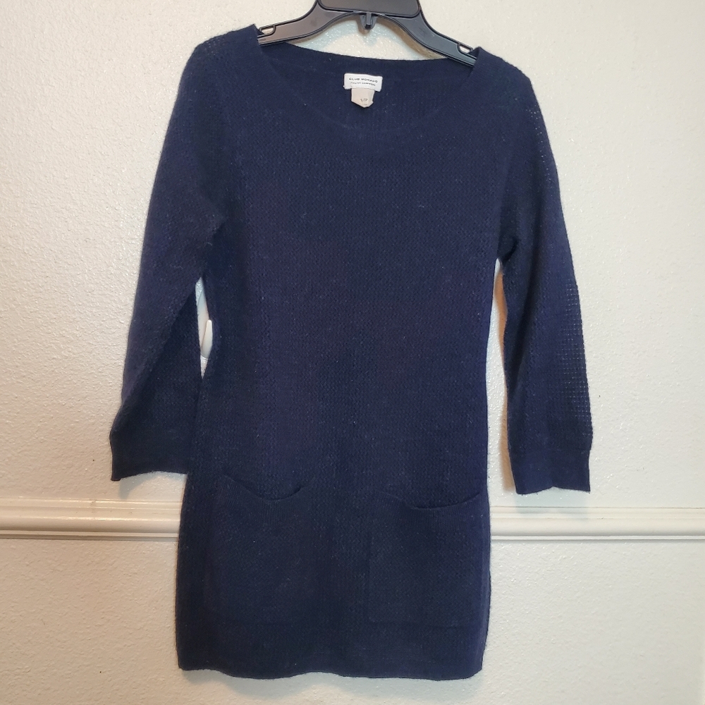 Club Monaco Navy Blue 100% Italian Cashmere Pocket Sweater Dress XS 00501412